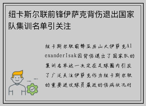 纽卡斯尔联前锋伊萨克背伤退出国家队集训名单引关注 纽卡斯尔联前锋伊萨克背伤退出国家队集训名单引关注