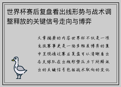 世界杯赛后复盘看出线形势与战术调整释放的关键信号走向与博弈